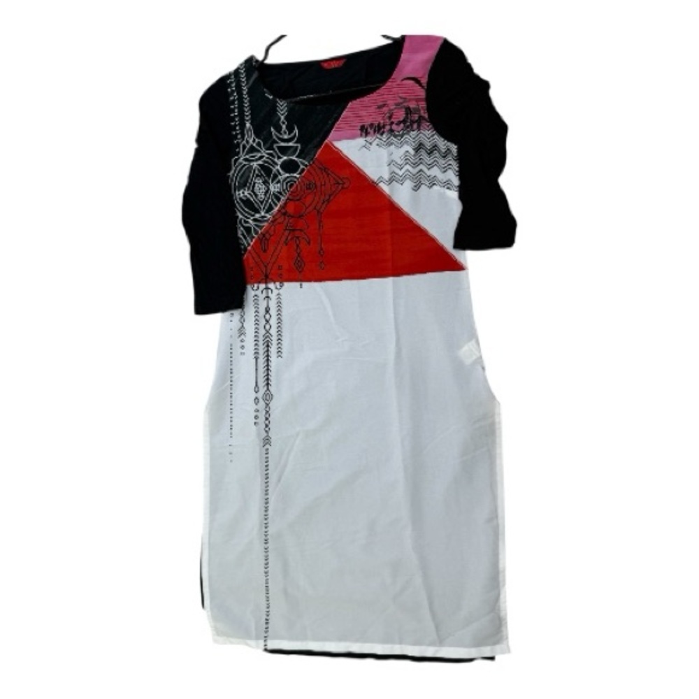 Chic Geometric Long Sleeve Dress - Black, White, Red
